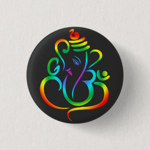 Farbenfroher Lord Ganesha auf schwarz Button