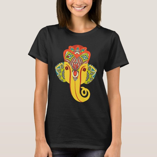 Farbenfroher Lord Ganesha Elephant Schöner Indisch T-Shirt (Vorderseite)