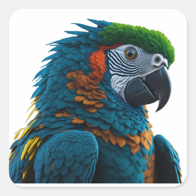 Farbenfroher Macaw Parrot Quadratischer Aufkleber (Vorderseite)