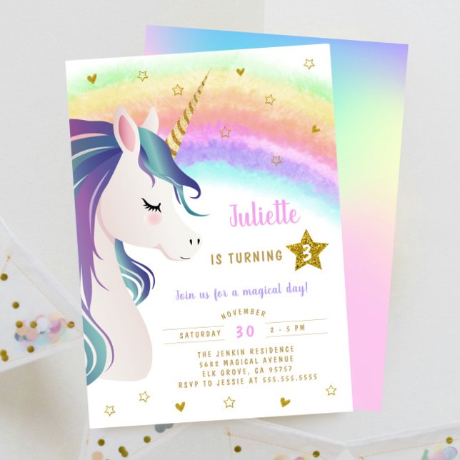 Farbenfroher magischer Glitzer Einhorn Regenbogen  Einladung (Von Creator hochgeladen)
