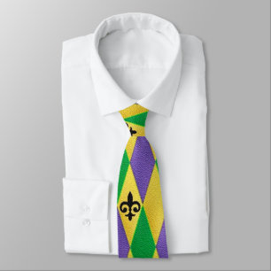 Farbenfroher Mardi Gras Harlekin Fleur De Lis Krawatte