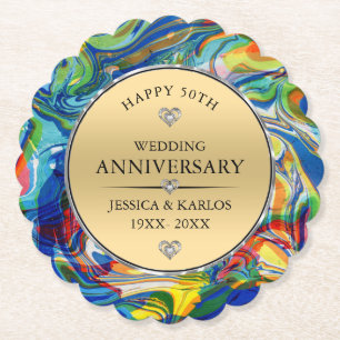 Farbenfroher Marmor 50. Goldhochzeit Untersetzer