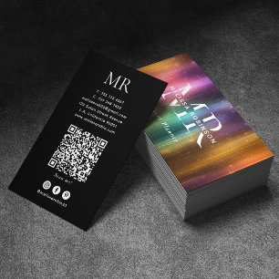 Farbenfroher metallischer Glitter-QR-Code und Mono Visitenkarte