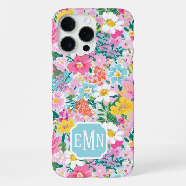 Farbenfroher moderner Garten monogrammiert iPhone Hülle (Rückseite)