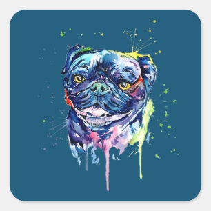 Farbenfroher Mops Dog Lover Quadratischer Aufkleber