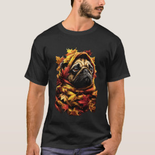 Farbenfroher Mops Herbstlaub Wald Stimmung Herbst  T-Shirt