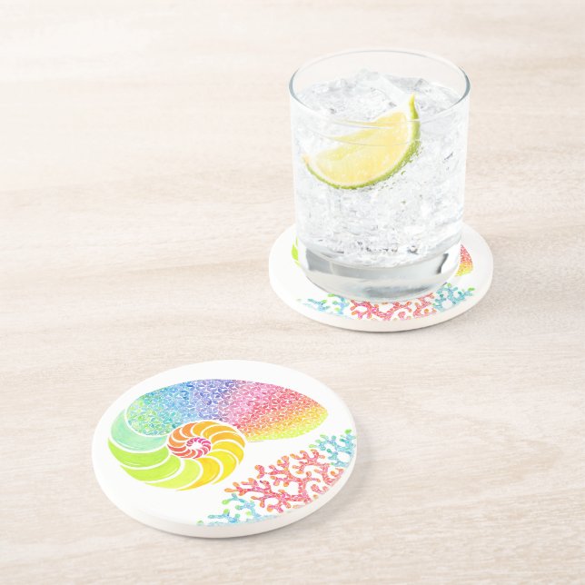 Farbenfroher Nautilus Sandstone Untersetzer (Seite)