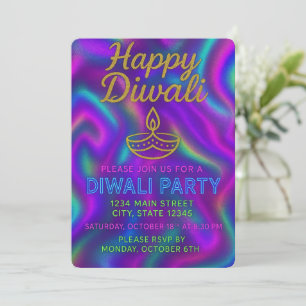 Farbenfroher Neon Glow Happy Diwali Party Einladung