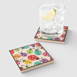 Farbenfroher Niedlicher Lady Bug Nahtloses Muster Steinuntersetzer