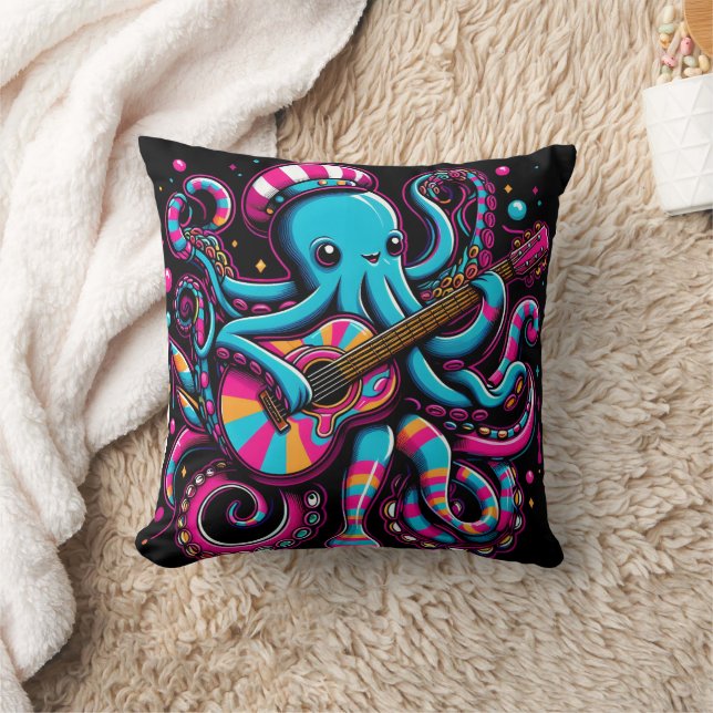 Farbenfroher Oktopus Gitarre im lebhaften Stil Kissen (Decke)