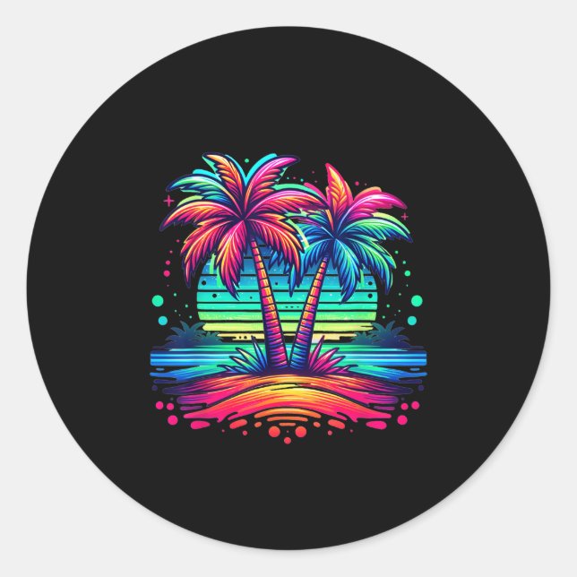 Farbenfroher Palm Trees Beach Neon Beach Funny Vac Runder Aufkleber (Vorderseite)