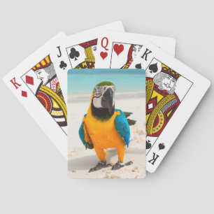 Farbenfroher Papagei auf dem weißen Sand Spielkarten