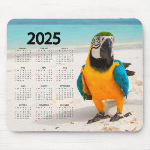 Farbenfroher Papagei im Sandkalender 2025 Mousepad