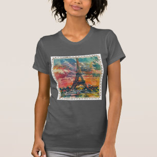 Farbenfroher Pariser Himmel Briefmarke T-Shirt