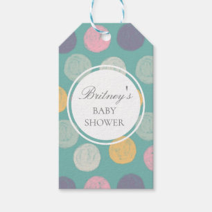 farbenfroher pastellfarbener Tupfen-Babyshower-Ges Geschenkanhänger
