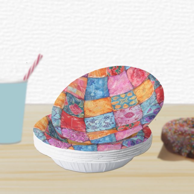 Farbenfroher Patchwork-Druck Monogramm Pappteller (Von Creator hochgeladen)