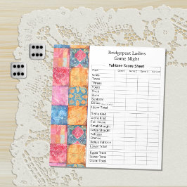 Farbenfroher Patchwork-Druck Yahtzee-Abend Notizblock