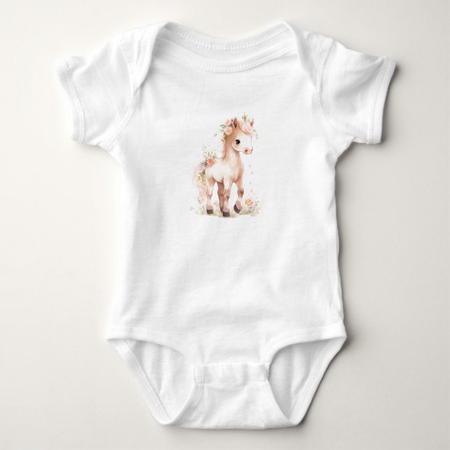 Farbenfroher Pferdefohlen mit Blume Baby Strampler (Vorderseite)