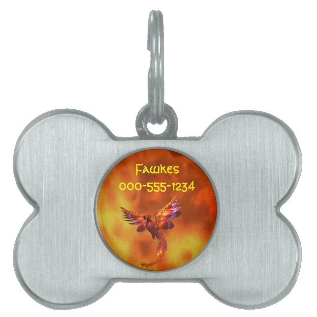 Farbenfroher Phönix fliegt vor einem frischen Hint Tiermarke (Vorderseite)