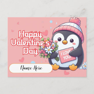 Farbenfroher Pinguin Valentinstag Postkarte