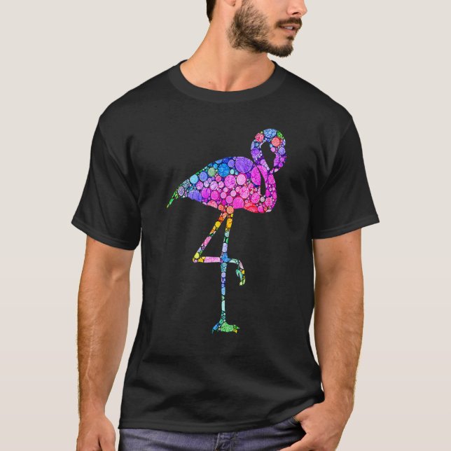 Farbenfroher Polka Dot Flamingo Internationaler Do T-Shirt (Vorderseite)