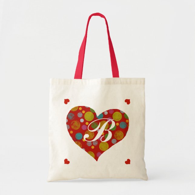 farbenfroher Polka dots herzen personalisiert Tragetasche (Vorne)