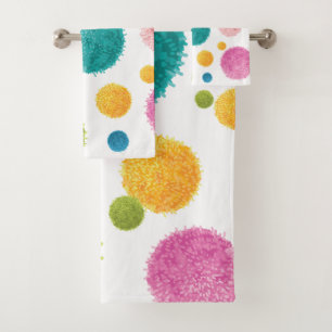Farbenfroher Pom-Pom-Druck Badhandtuch Set