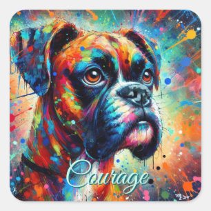 Farbenfroher Pop Art Boxer Dog Aquamarin Blaue Hun Quadratischer Aufkleber