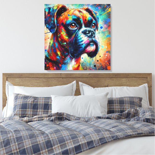 Farbenfroher Pop Art Boxer Hunde Aquamarine blaue  Leinwanddruck (Insitu (Schlafzimmer))