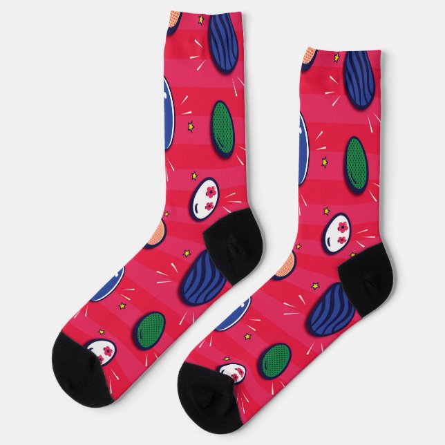 Farbenfroher Pop Art Ostereier Muster Socken (Linkes Detail)