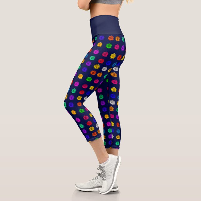 Farbenfroher Pop Art Sonnenblumen Muster Bright Fu Capri Leggings (Links)