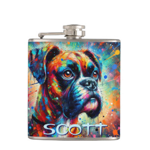 Farbenfroher Pop Boxer Dog Personalisiert Aquamari Flachmann