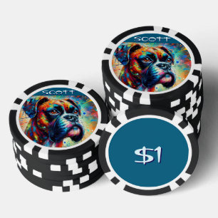 Farbenfroher Pop Boxer Dog Personalisiert Aquamari Pokerchips