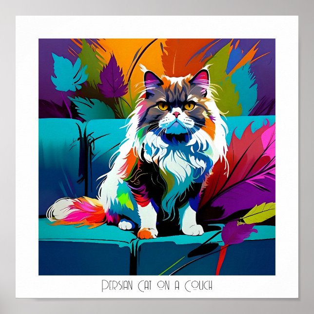 Farbenfroher Pop Kunst bearbeitbare Persische Katz Poster (Vorne)