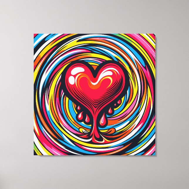 Farbenfroher Pop Kunst 'Melting Heart' Leinwanddruck (Vorderseite)