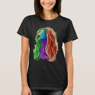 Farbenfroher Pop Portrait Afghan Hound Hund Mama M T-Shirt