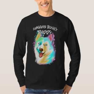 Farbenfroher Pop Portrait Husky Dog Vater Daddy Va T-Shirt