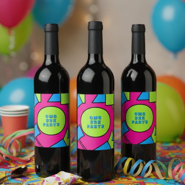 Farbenfroher Pop Retro Y2K Party Weinkultur und Er Weinetikett (Fun and colorful wine label for your Y2K throwback party)