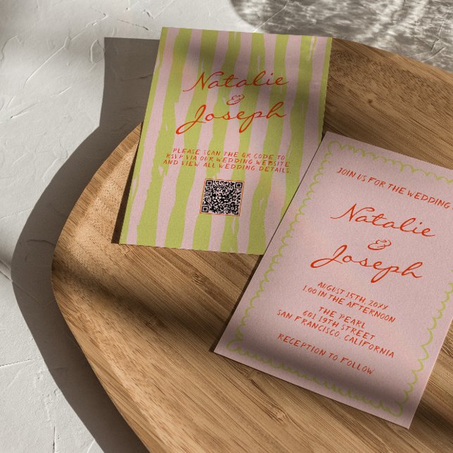 Farbenfroher QR-Code für Hochzeit mit handgeschrie Einladung (Von Creator hochgeladen)