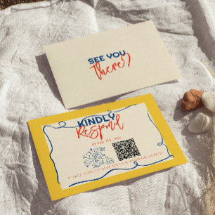 Farbenfroher QR-Code Handgeschriebener Quirky-Nied RSVP Karte