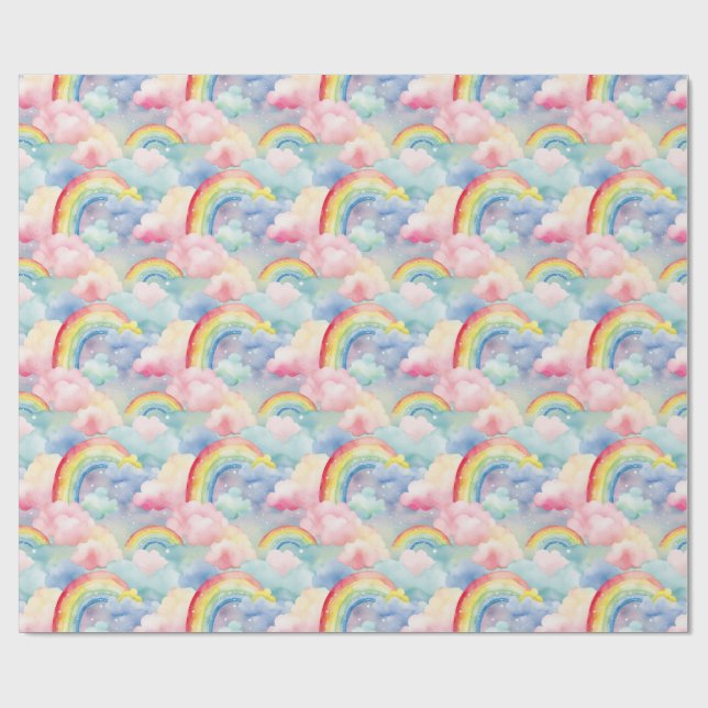 Farbenfroher Regenbogen, Cloud und Star Geschenkpapier (Flach)