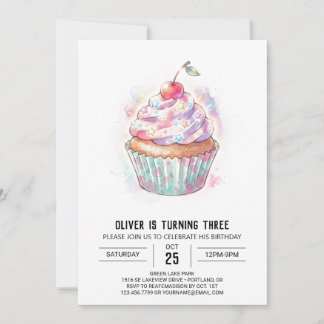 Farbenfroher Regenbogen-Cupcake-Geburtstag Einladung