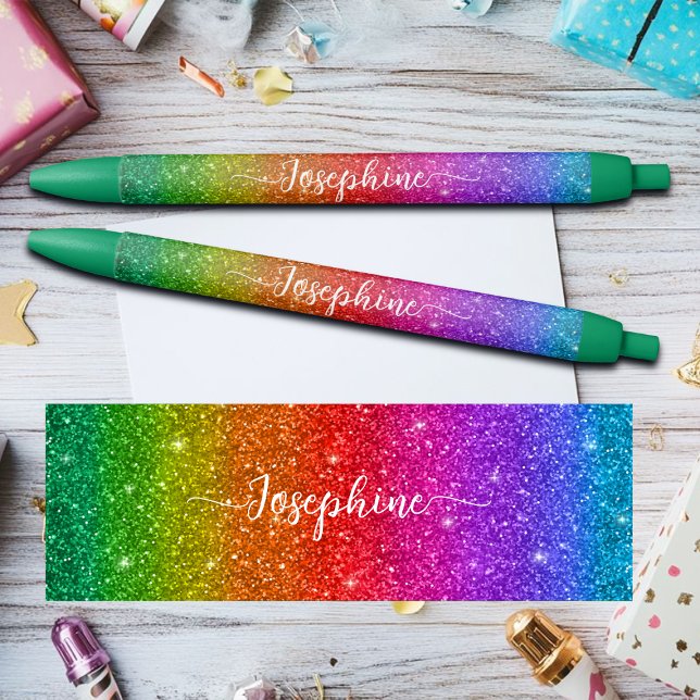 Farbenfroher Regenbogen Glitter Eigenname Kugelschreiber (Von Creator hochgeladen)