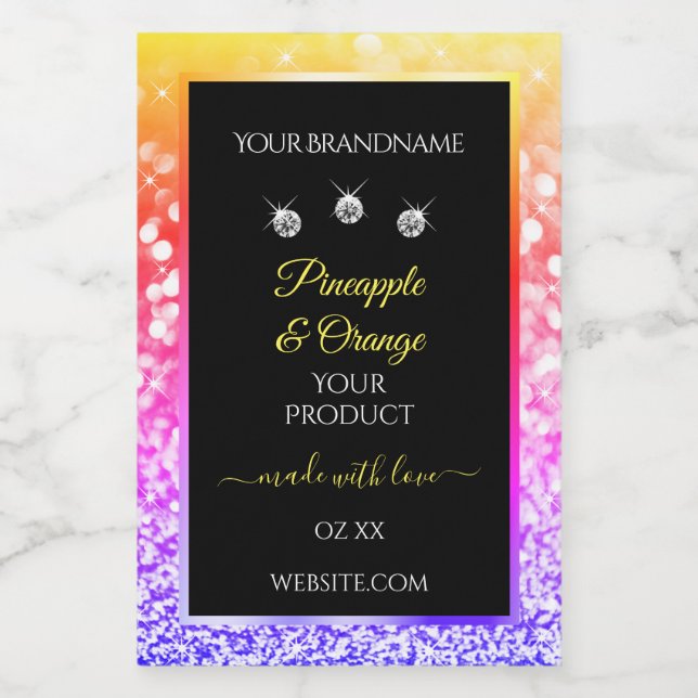 Farbenfroher Regenbogen-Glitzer und schwarze Produ Lebensmitteletikett (Einzelnes Label)