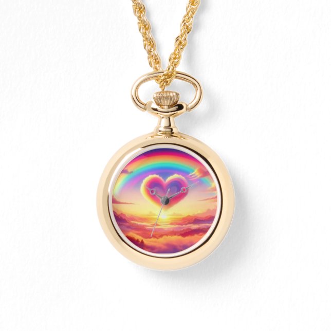 Farbenfroher Regenbogen & Herz Armbanduhr (Vorderseite)