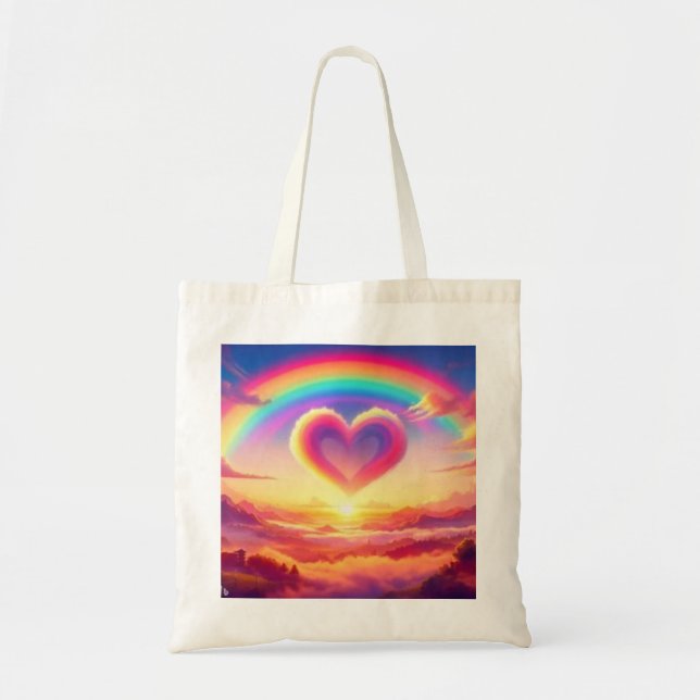 Farbenfroher Regenbogen & Herz Tragetasche (Vorne)