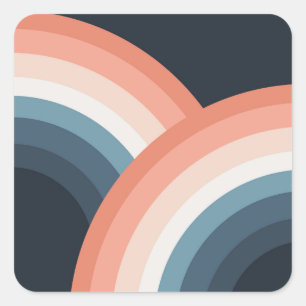 Farbenfroher Regenbogen im Doppel-Retro-Stil Quadratischer Aufkleber