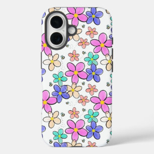 farbenfroher Regenbogen leuchtende Blumen Hummeln iPhone 16 Hülle