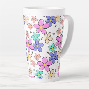 farbenfroher Regenbogen leuchtende Blumen Hummeln Milchtasse