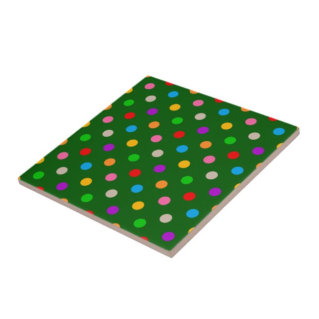 Farbenfroher Regenbogen-Polka-Punkte Grün  Fliese (Seite)